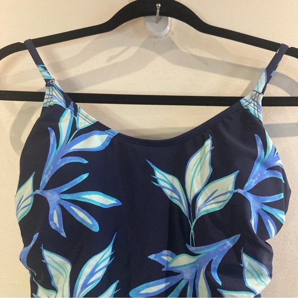 CUPSHE Sz M Tranquil Tropics Round Neckline Shirred One Piece Bathing suit NEW - Picture 6 of 13